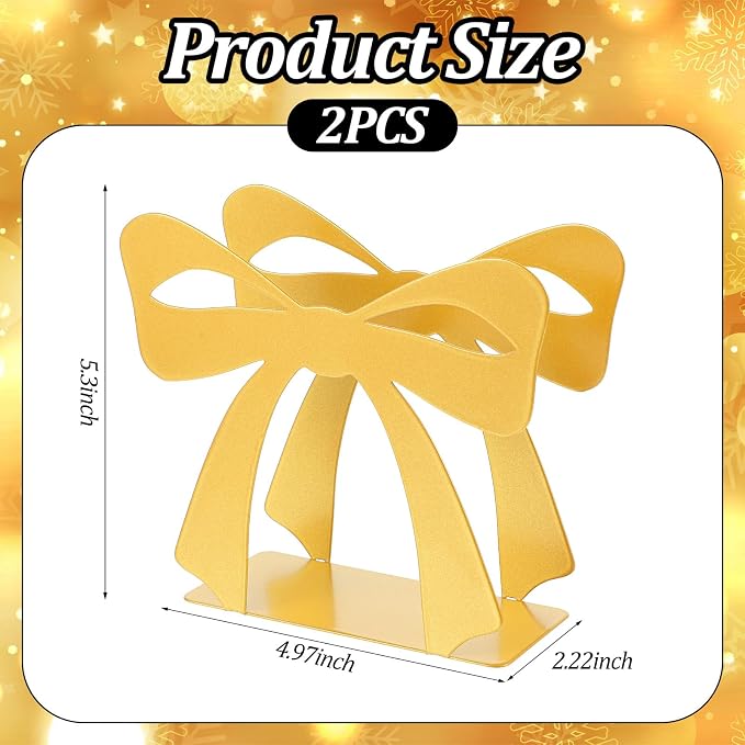 2PCS Gold Bow Standing Napkin Holder - Image 2