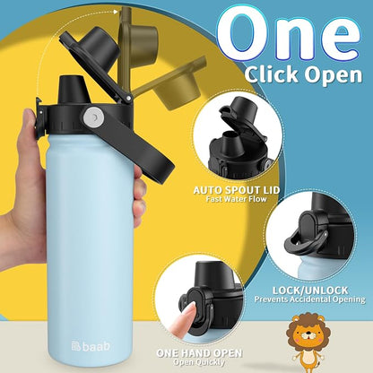 baab 18oz Kids Insulated Water Bottle 18/8 Stainless Steel Kids Cup 2 Pack | - Image 4