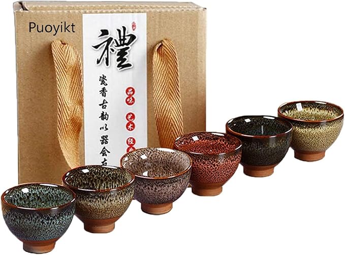 6pc Ceramic Kung Fu Tea Set, Japanese Tea Cup, Sake Cup, 2.1oz Capacity by Puoyikt