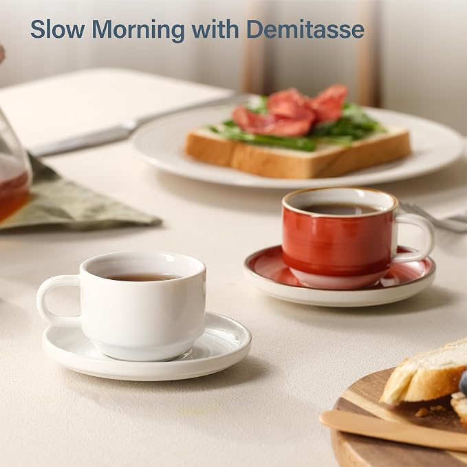 ONEMORE 2.5 Oz Espresso Cups Set of 4, Stackable Porcelain Coffee Cups - Image 4