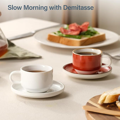 ONEMORE 2.5 Oz Espresso Cups Set of 4, Stackable Porcelain Coffee Cups - Image 4
