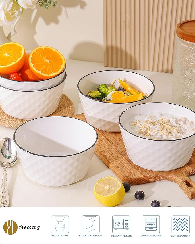 Yeacccng Ceramic Soup Bowls Set of 6, 30 Oz White Cereal Bowls, 6 inch Small - Image 3