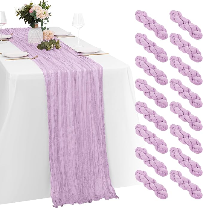16 Pack Lavender Cheesecloth Table Runners 20x120 Inch Gauze Table Runner by Yorcari
