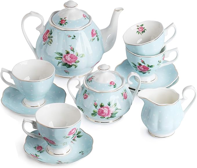 BTaT- Floral Tea Sets for Adults, Service for 4, Pot & Cups by BrewToATea