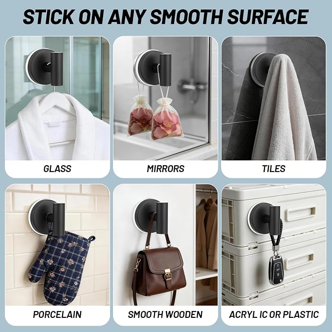 Large 15lb Suction Cup Hooks for Shower, No-Drill Bathroom Towel Hooks for Robes - Image 3