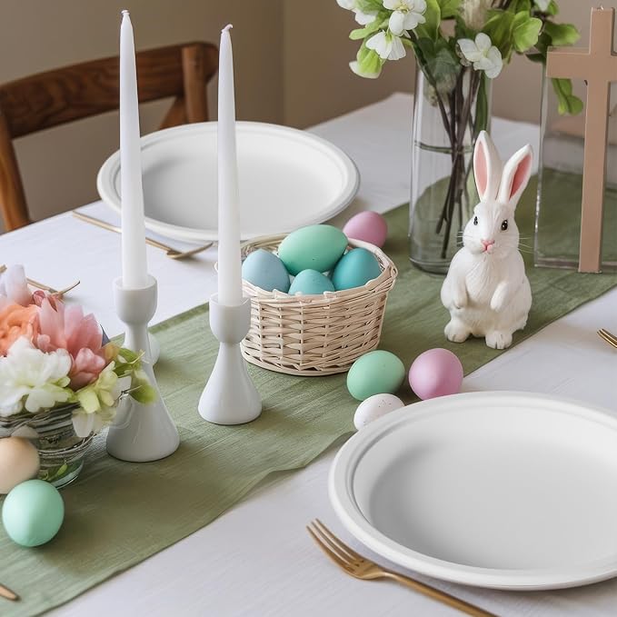10 in 150 Pack White Compostable Disposable Paper Plates - Image 2