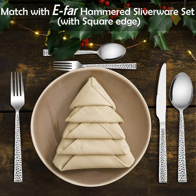 E-far Salad Forks Set of 12, E-far 6.7 Inch Stainless Steel Hammered Dessert - Image 3
