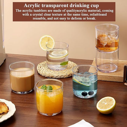 Kyraton Old Fashioned Whiskey Glasses Set of 6, PET Clear Plastic 11.5oz Heavy Duty Unbreakable Water Glasses Cup Tumbler Glassware for Beer, Milk, Scotch, Juice, Liquor Vodka, Bourbon, Cocktail.