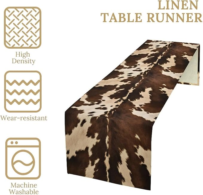 Cow Skin Print Table Runner, Western Rustic Cottage Country Farm Animal Fur - Image 4