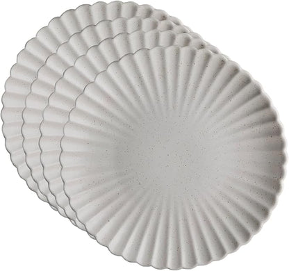 Goodies White Classic Flower Dinner Plates (Set of 4), Handmade Ceramic, Glazed, Dishwasher Safe, Microwave Safe, Petal Shaped Rim Design, Durable, Stackable, Elegant Dinnerware, 10 Inch