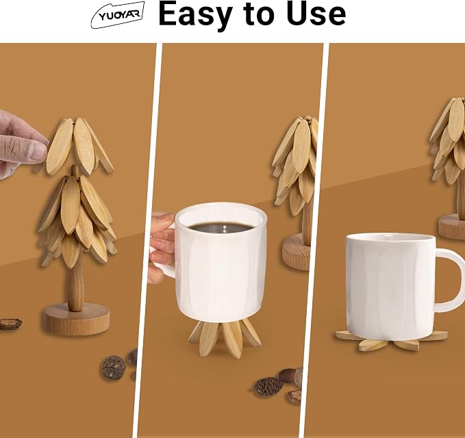 Yuoyar Wooden Tree-Shaped Coasters Set - Image 2