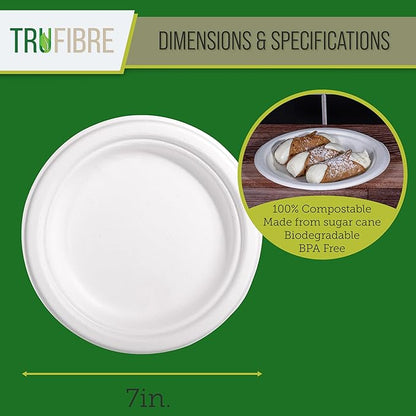 7" Paper Plates, Compostable Bagasse Food Container, Disposable, Microwave Safe for Lunch, Dinner, Party, Supplies, Events, Bulk, 125 Pack