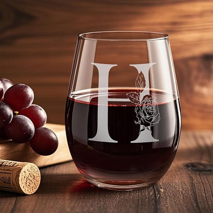 Valentines Day Gifts for Her, Gifts for Women Her Friend Mom Grandma Wife Sister Bridesmaid Nurse, Birthday Galentines Mothers Day Christmas, Personalized Initial Customized Wine Glasses 18OZ(H)