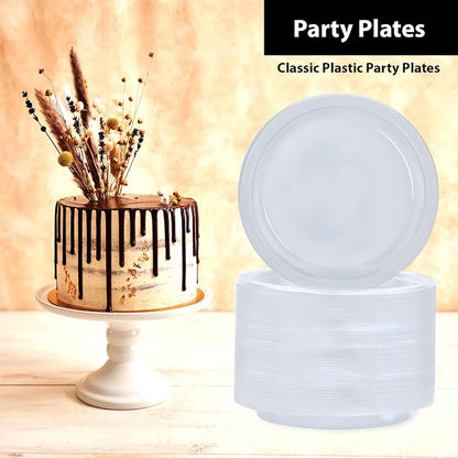 Clear Solid Color Premium Heavy Weight Plastic Dinner Plate 50 Count - Image 4