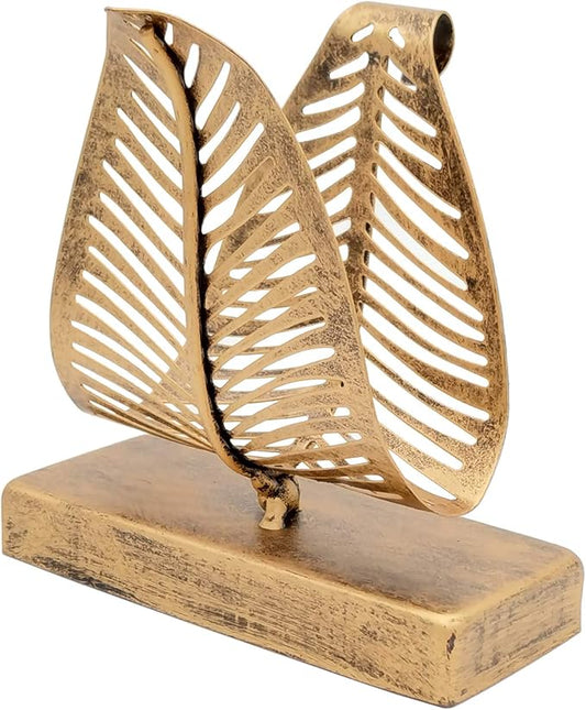 OwlGift Freestanding Modern Napkin Holder with Leaf Design, Tabletop Tissue Dispenser, Countertop Napkin Storage Organizer – Bronze