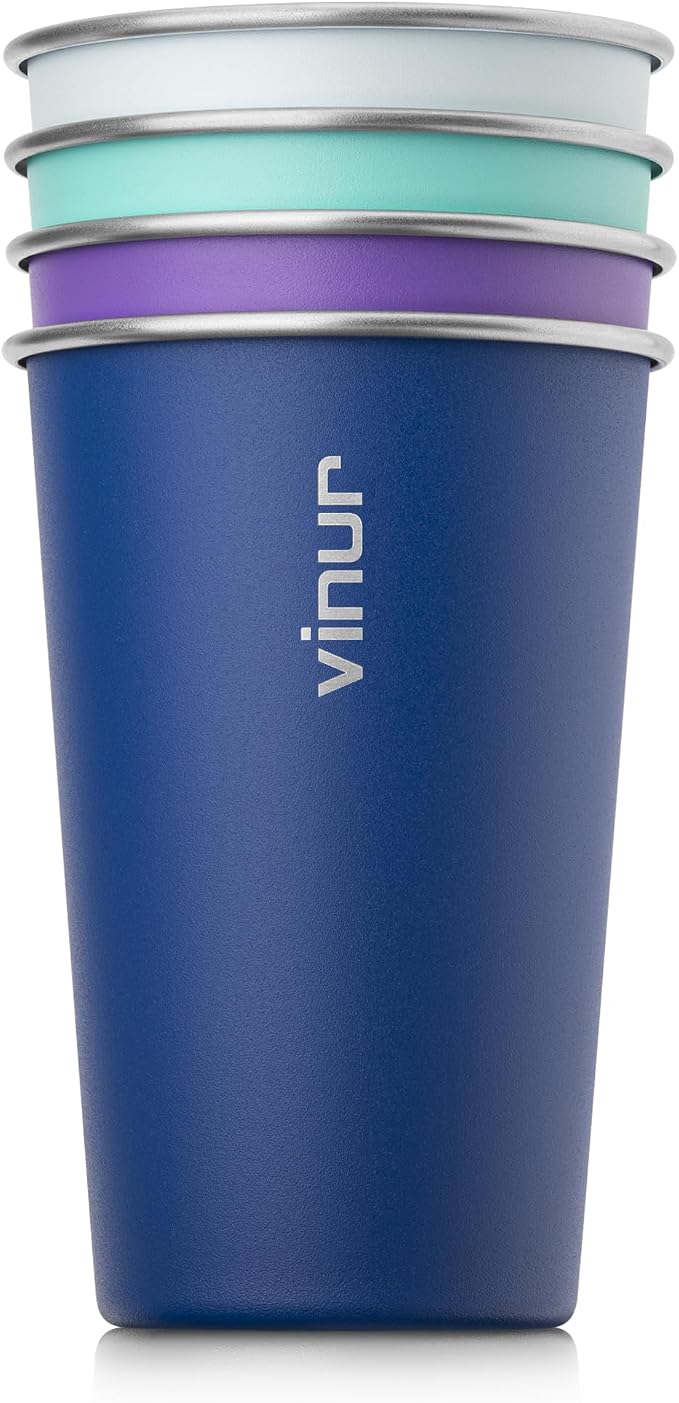 VINUR Stainless Steel Cups-16 oz Colorful Metal Drinking Glasses 4 Pcs | 16 oz by Vinur