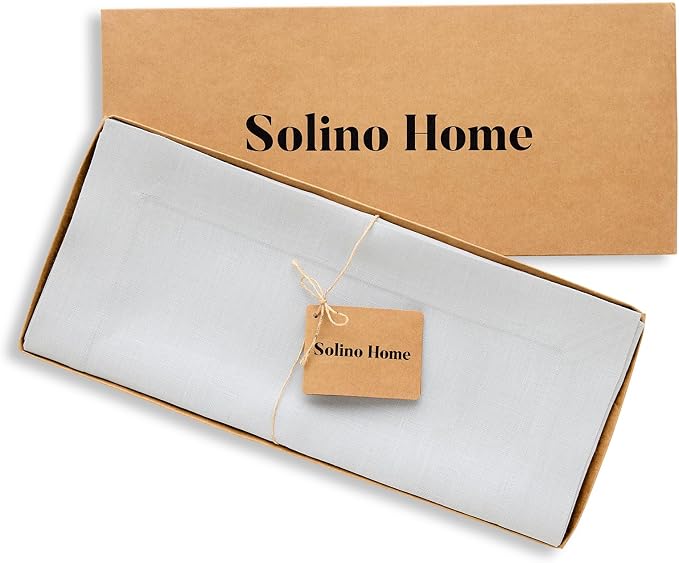 Solino Home 100% Linen Dining Table Runner Silver Cloud, Fete 14 x 60 in | - Image 6