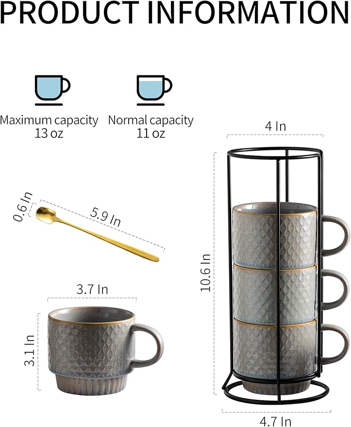 Gomakren Stackable Coffee Mugs Set of 4 Coffee Cups - Image 4
