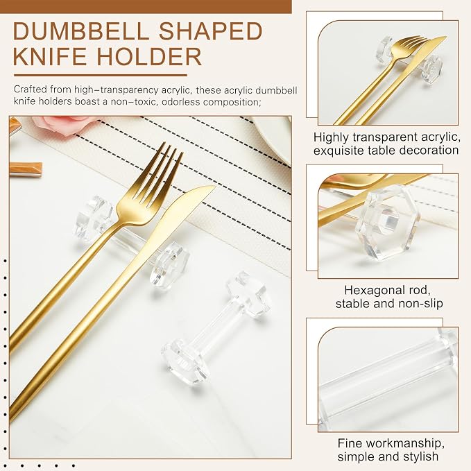 10 Pcs Crystal Acrylic Dumbbell Cutlery Holder Gift Set High Transparent Knife - Image 4