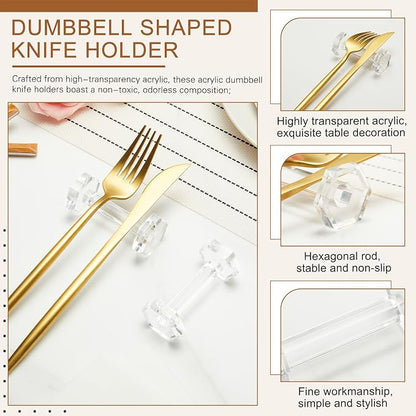 10 Pcs Crystal Acrylic Dumbbell Cutlery Holder Gift Set High Transparent Knife - Image 4