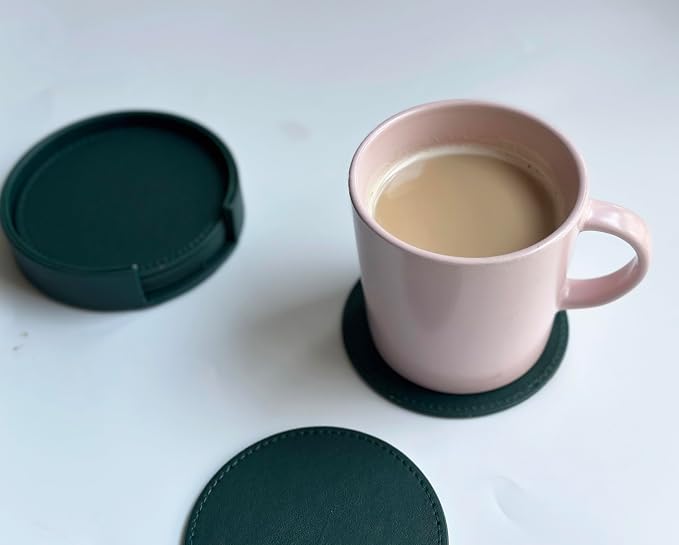 Set of 6 Leather Coasters, Round Coasters - Image 4