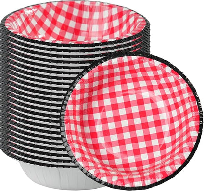 50 Pcs Small Paper Bowls 8 oz Red Gingham Bowls Disposable Microwave and by DTFMZOV