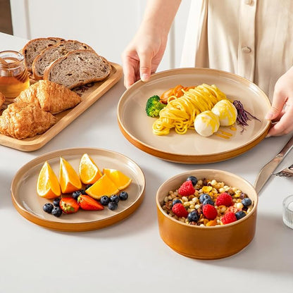 vancasso ONION Ceramic Plates and Bowls Sets, 24 Pieces Brown Dinnerware Sets - Image 6