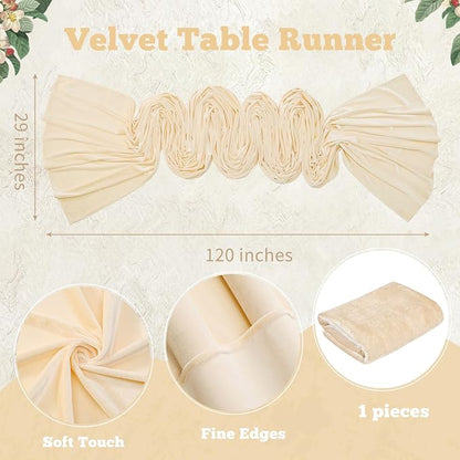 Beige Velvet Table Runner 29 x 120 Inch Luxury Farmhouse Tabletop | 10ft Long - Image 3