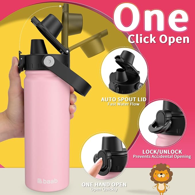 baab 18oz Kids Insulated Water Bottle 18/8 Stainless Steel Kids Cup 1 Pack | - Image 4