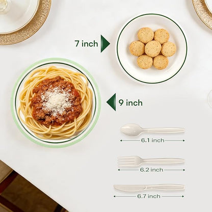 10''9'' Compostable Paper Plates With Green Circle Rims