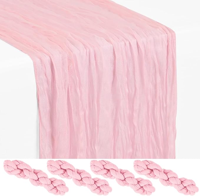 Showgeous 4 Pack Light Pink Cheesecloth Table Runner, 17 x 108 Inches | Boho by Showgeous