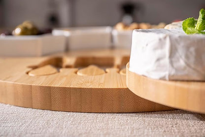 ChefSofi Charcuterie Board Set and Cheese Serving Platter - Made from Bamboo Wood - US Patented 13 inch Cheese Board and Knife Set for Entertaining and Serving - 4 Knives and 4 Bowls