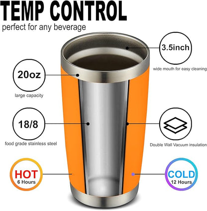COMOOO 20oz Double Wall Vacuum Insulated Travel Mug, Stainless Steel Tumbler with Lid and Straw Durable Powder Coated Insulated Coffee Cup for Cold & Hot Drinks（Orange, 1 Pack）