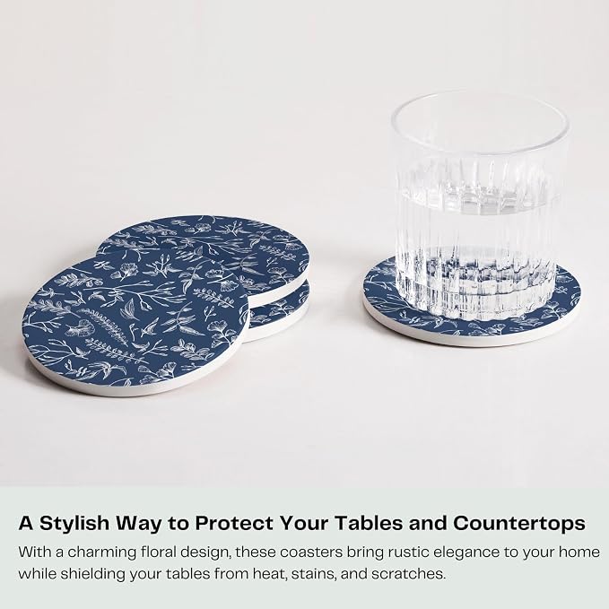 Set of 6 Floral Navy Blue Coasters - Image 2