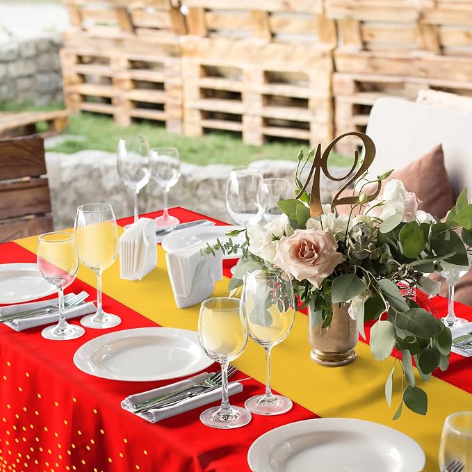 8Pack Disposable Plastic Party Tablecloths and Satin Table Runner Set Red and - Image 6