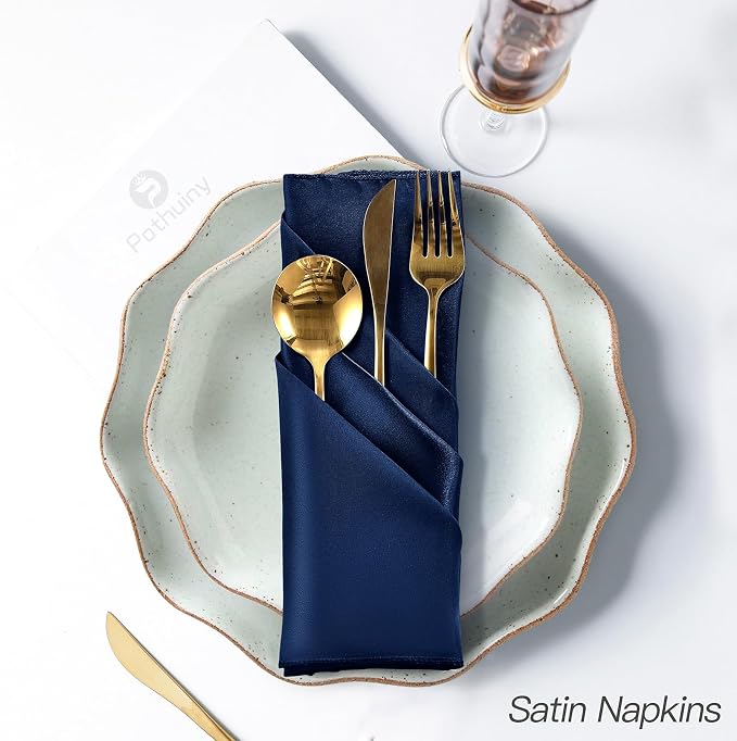 P Pothuiny 24 Pcs Navy Blue Satin Napkins 17 x 17 Inch, Satin Cloth Napkins | - Image 5