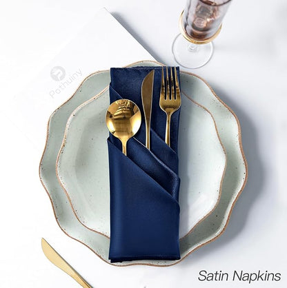 P Pothuiny 24 Pcs Navy Blue Satin Napkins 17 x 17 Inch, Satin Cloth Napkins | - Image 5