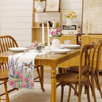 Summer Garden Floral Table Runner Rustic Birds Burlap Table Runners, Spring - Image 2