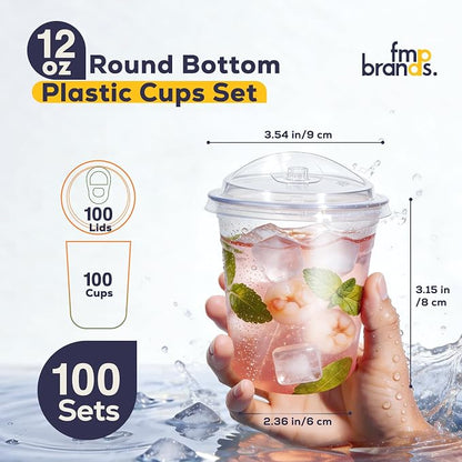 Fit Meal Prep 100 Pack 12 oz Round Bottom Clear Plastic Cups - Image 2
