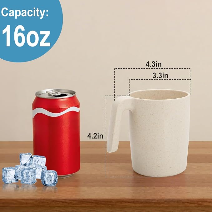 Coffee Mugs Set of 6, Wheat Straw Cups 16 oz, Resuable Plastic Coffee Cups - Image 4
