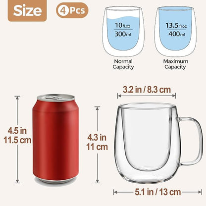 12 OZ Glass Coffee Mug Pack of 4, Double Wall Glass Mug - Image 2