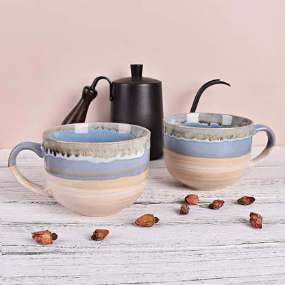 Bosmarlin Large Ceramic Coffee Mug Set of 2, Stoneware Jumbo Latte Mugs - Image 4
