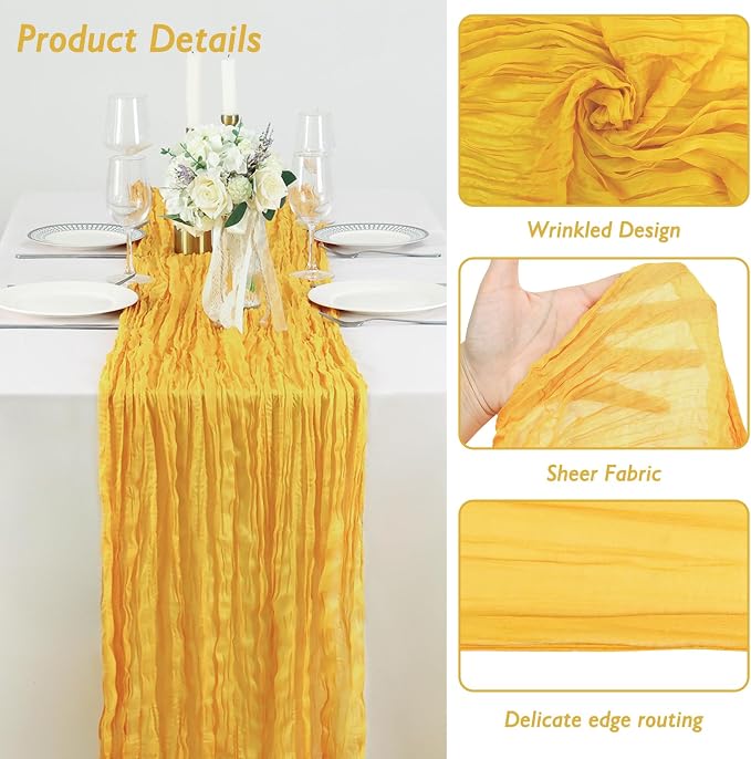 8 Pack Gold Cheesecloth Table Runner 120 Inch Boho Wedding Decor | Cheesecloth - Image 3