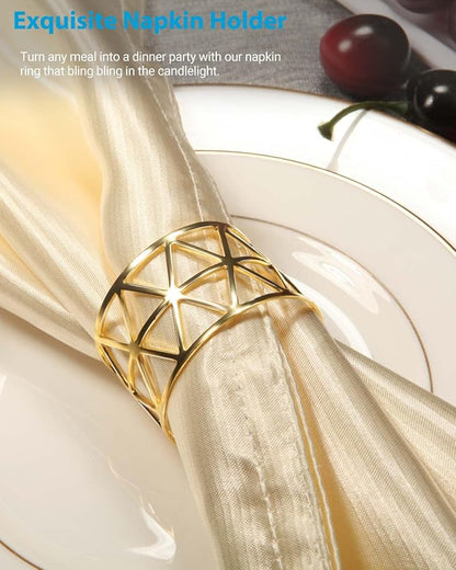 12 Pack Napkin Rings Holders Gold Color Hollow Design Décor Dinner Party - Image 4