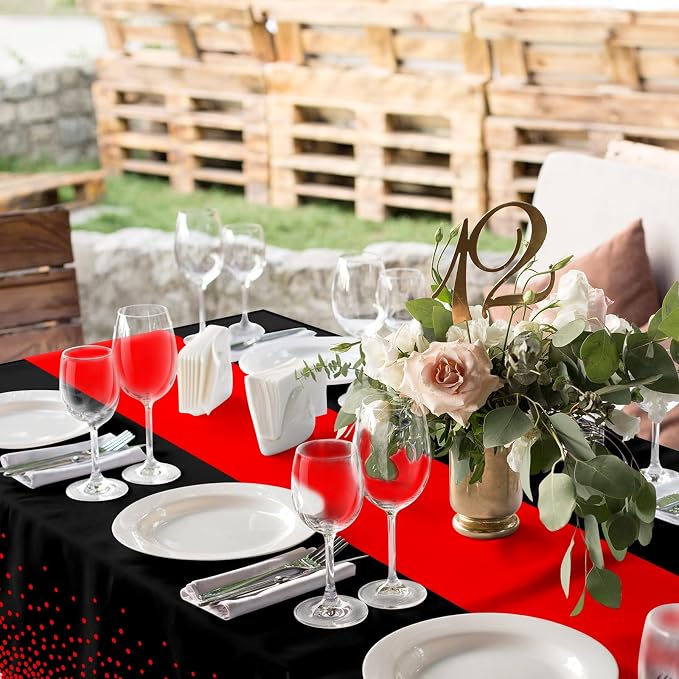 MASHAN 1Pcs Black and Red Tablecloth Party Decorations, Plastic Black Table - Image 5