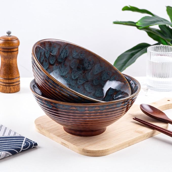 Ceramic Japanese Ramen Bowl Set, 2 Sets Asian Pho Udon Soup Noodle Bowls - Image 5