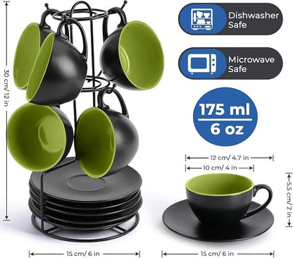 MIAMIO - Set of 6, Ceramic Stackable Cappuccino Cups Set / 6 Ounce Cappuccino - Image 2