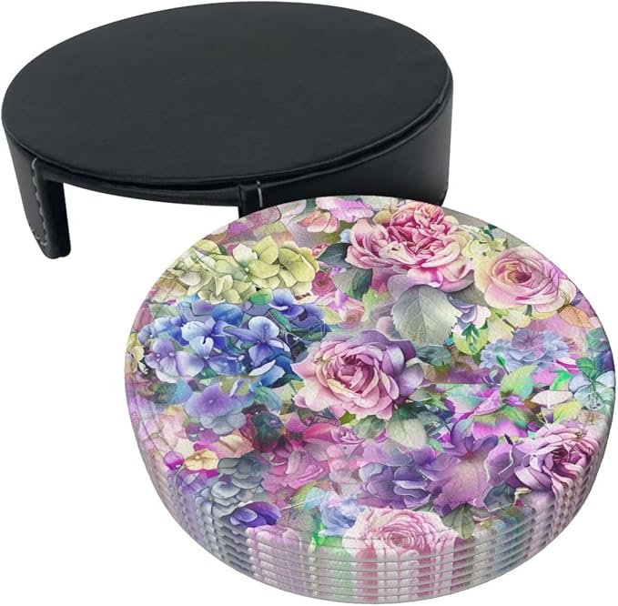 Watercolor Rose Flowers Leather Coasters Set of 6 - Image 8