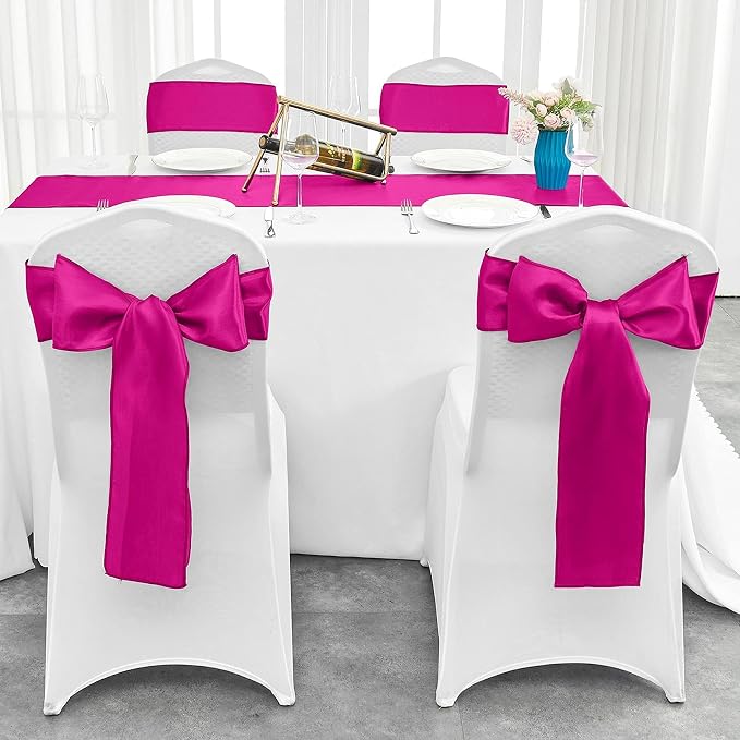 15-Pack Fuchsia Satin Table Runner 12 x 108 Inch Long Fuchsia Bright and Smooth - Image 4