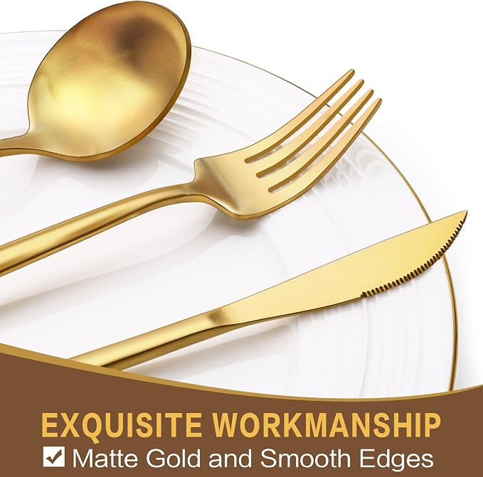 60-Piece Gold Silverware Set, Flatware Set - Image 4